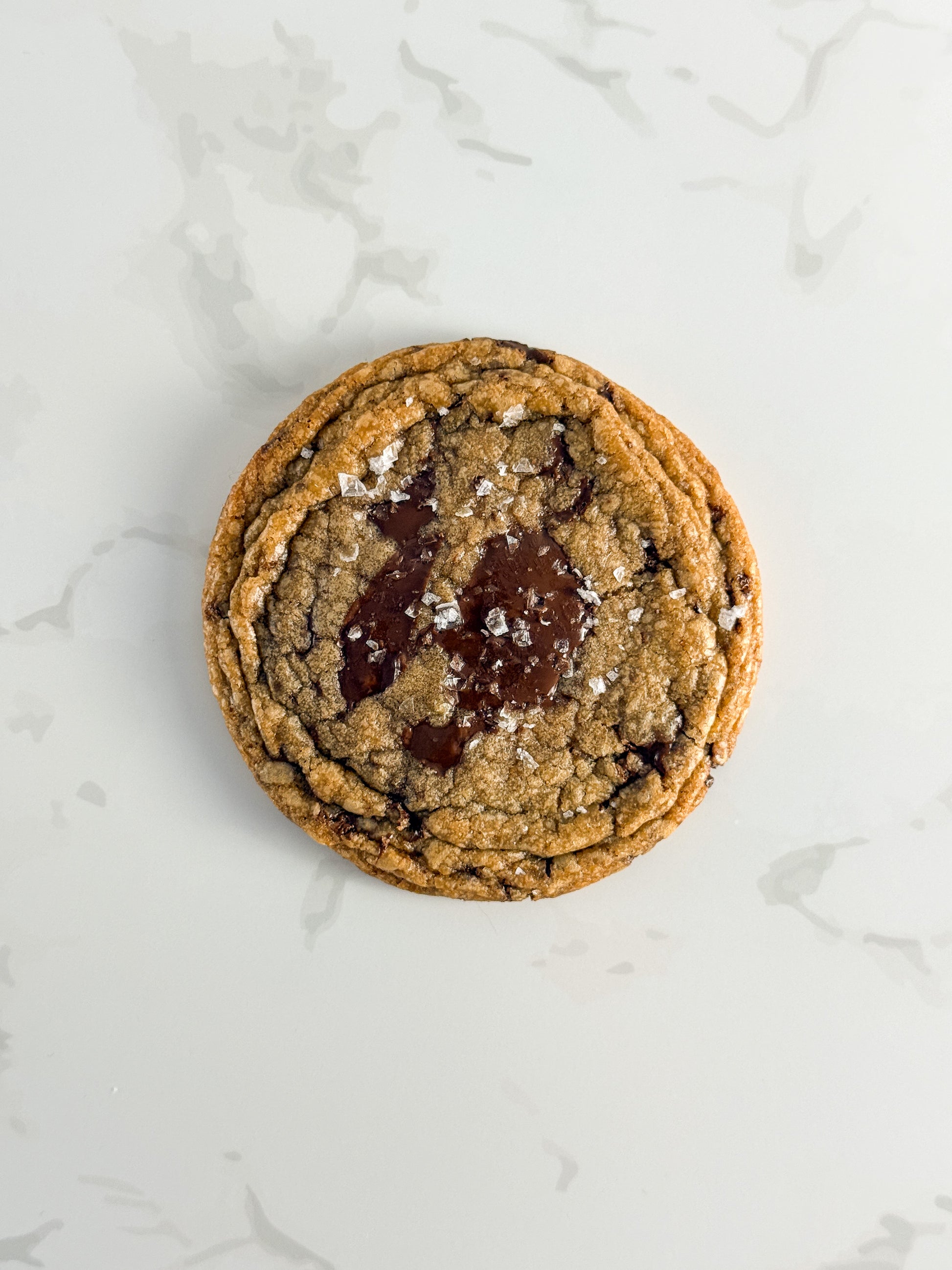 Half Three dark chocolate and sea salt cookie with Maldon salt flakes and dark chocolate pools