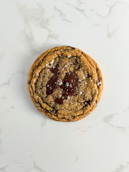 Half Three dark chocolate and sea salt cookie with Maldon salt flakes and dark chocolate pools